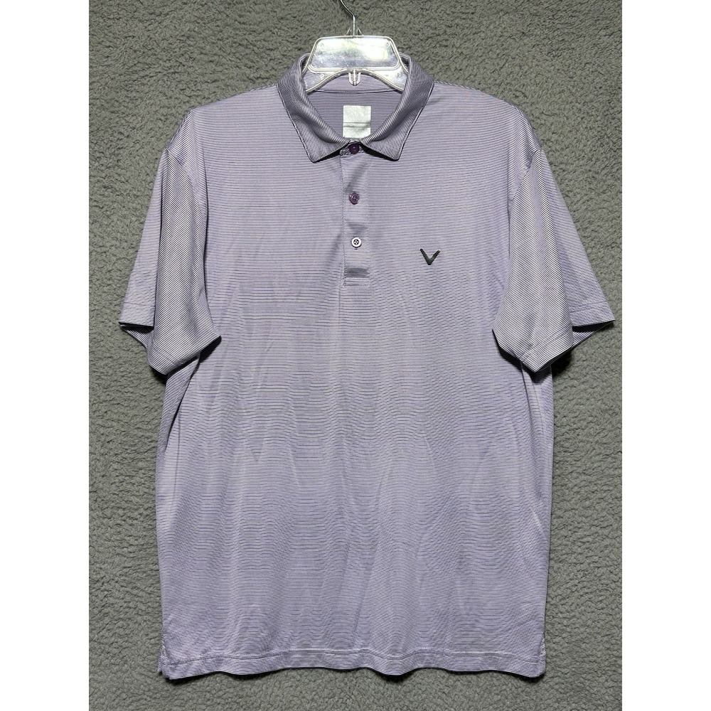 Callaway Opti Dri Polo Shirt Mens M Purple Stripe‎ Golf Performance Short Sleeve